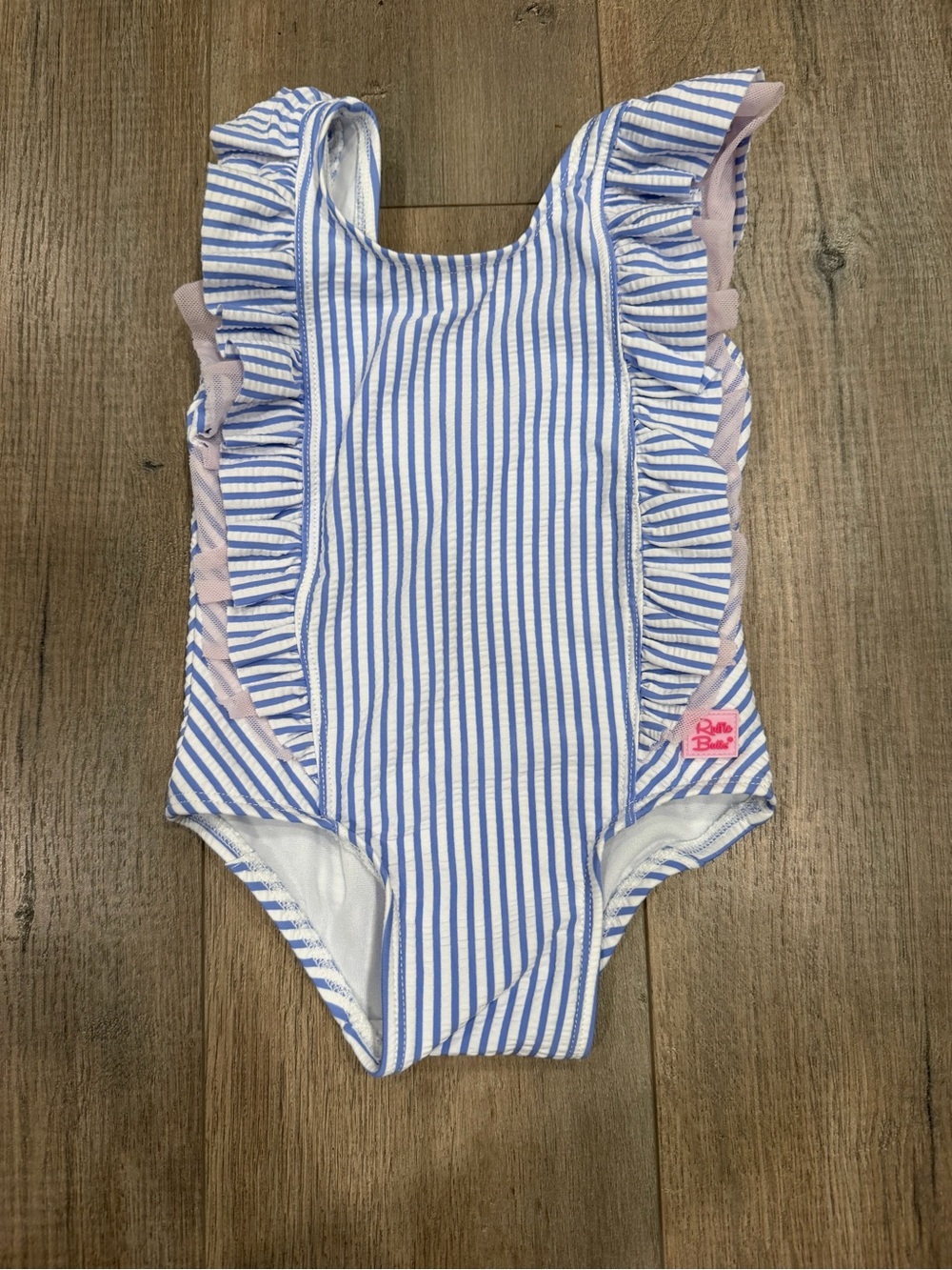 Ruffle Butts Blue & White Striped Ruffle Swimsuit 6-12 months
